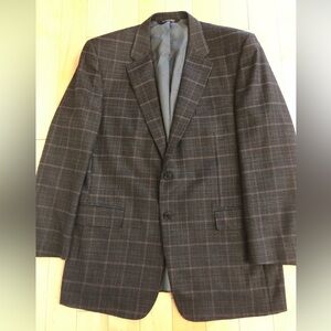 Samuelsohn blazer Sz 46  tall long Italian 120’s wool grey brown checks